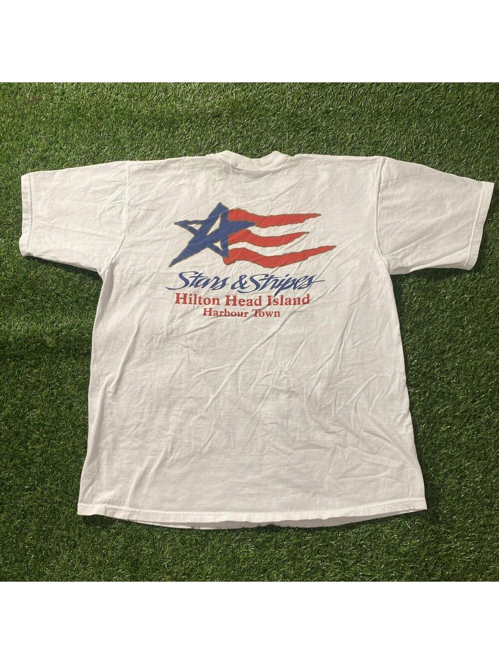 Vintage 90’s Stars and Stripes Hilton Head Island Fourth of July white t-shirt